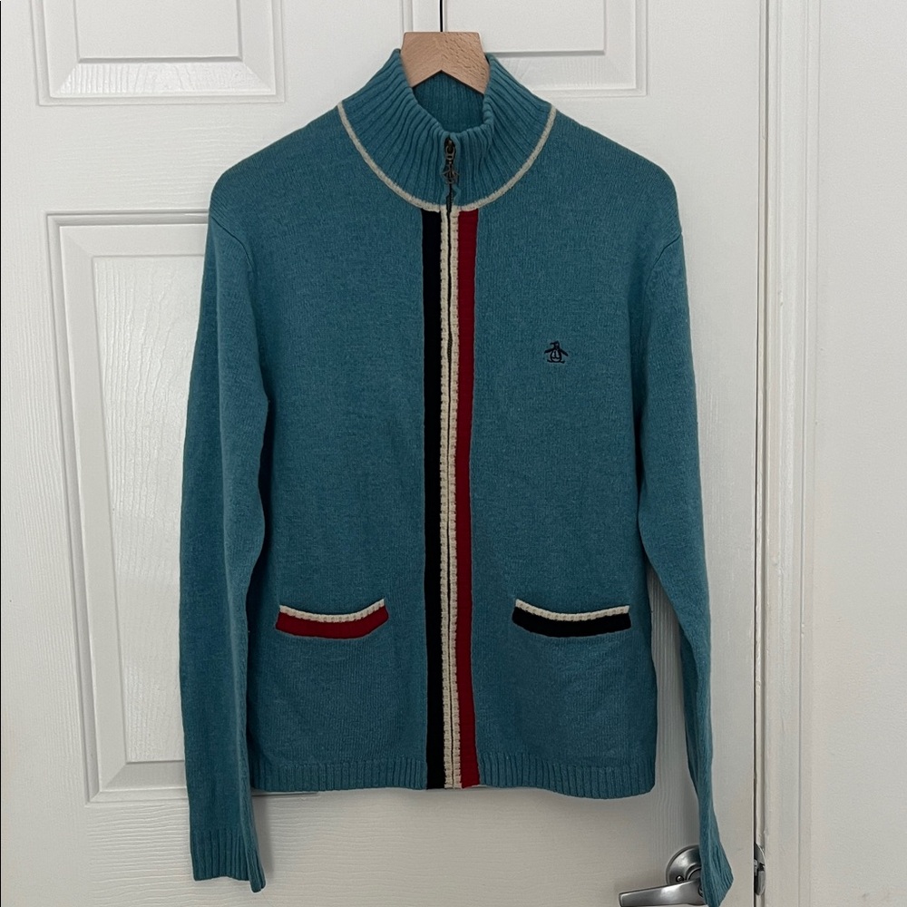Penguin lambs wool men’s sweater vintage color block blue red white size medium